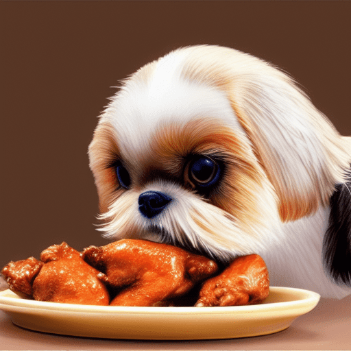 Shih Tzu eating chicken wings